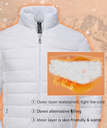 SPOSULEI Puffer Jacket for Men Packable Lightweight Winter Warm Down Jackets Coats Outdoor Insulated Water Resistant Travel Hiking Camping Jacket with Pockets White XL - Image 4