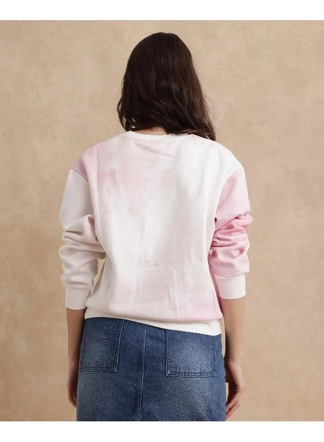 Rareism Rareism Women Elvis Off White Cotton Blend Fabric Full Sleeve Crew Neck Relaxed Fit Ombre Sweatshirt