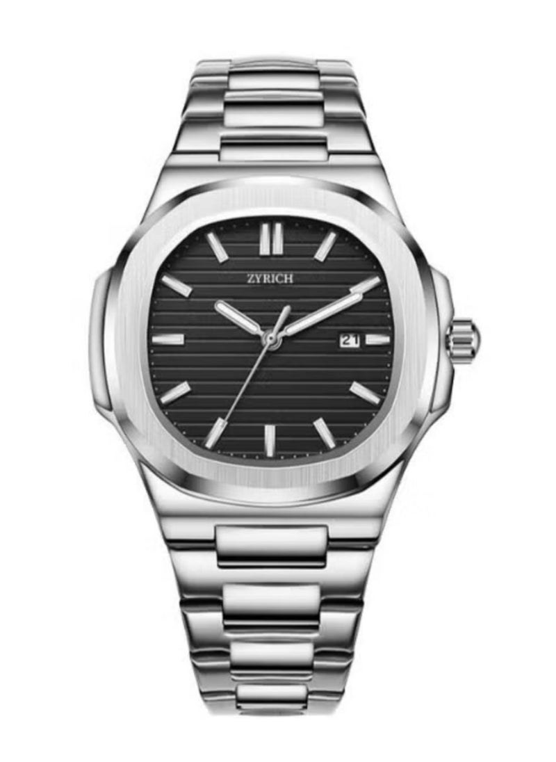 ZYRICH - High quality waterproof men's wrist watch from Zyrich, silver bracelet with Black dial - Image 1