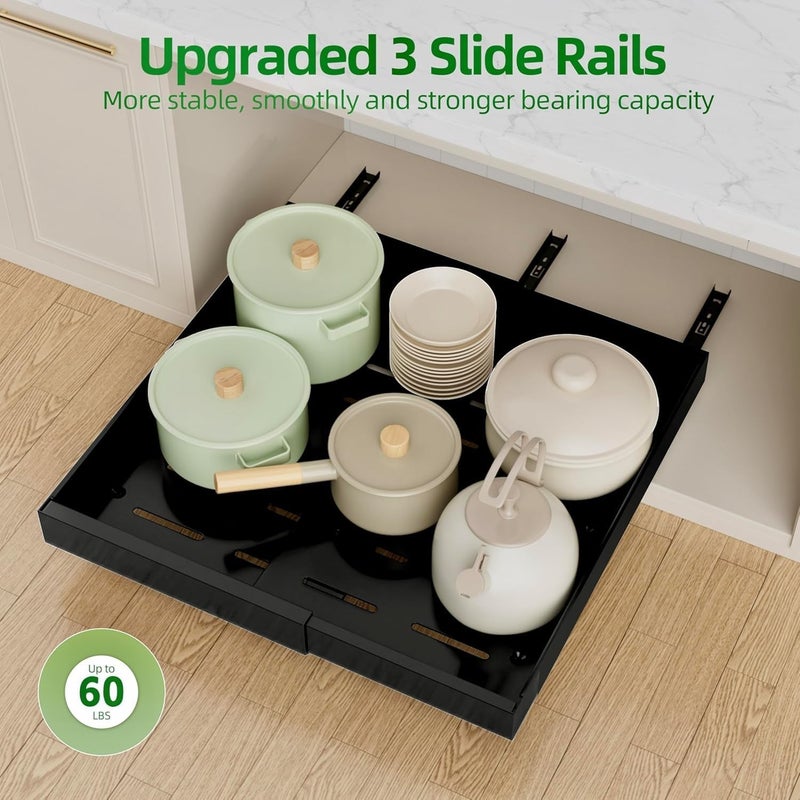 SALADAYS Extendable Pot and Pan Organizer for Cabinet, Heavy-Duty Iron Pull-Out Drawer, No-Drill Adhesive & Screw-in 2 Installation Methods, Under Sink & Cabinet Storage for Kitchen - Image 4