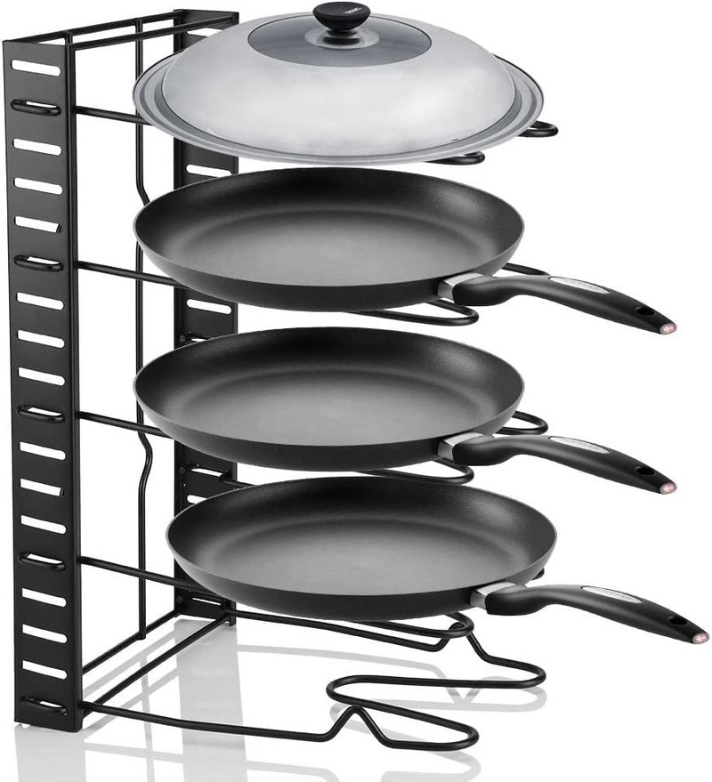 Bellveen Pots and Pans Organizer Adjustable Pot Lid Holders Pan Rack for Kitchen Counter and Cabinet Lid Organizer for Pots and Pans 5 Tier Black - Image 1