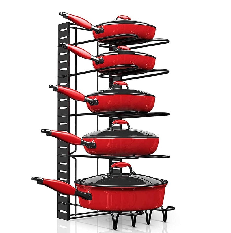 Bellveen Pots and Pans Organizer Adjustable Pot Lid Holders Pan Rack for Kitchen Counter and Cabinet Lid Organizer for Pots and Pans 5 Tier Black - Image 3