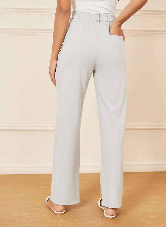 Styli Straight Fit Ankle Length Pants with Pockets