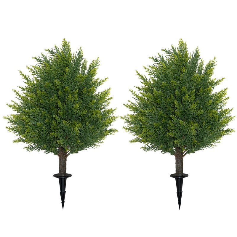JoyPower 21'' Artificial Cedar Topiary Ball Trees with Ground Spike, 2 Pack Artificial Shrubs, UV Resistant Fake Plant Brush for Indoor Outdoor Front Porch Garden - Image 1