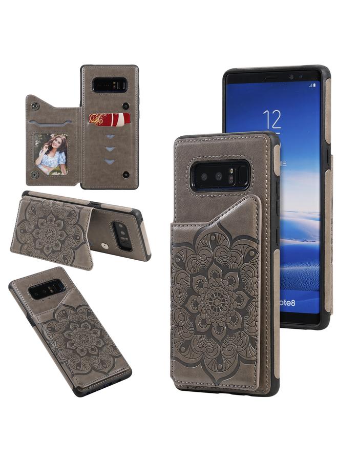 اس-توب جراب لهاتف Samsung Galaxy Note 8، جراب واقٍ مقاوم للصدمات بنقشة زهور مع حامل وفتحات للبطاقات وإطار للصور - Image 1