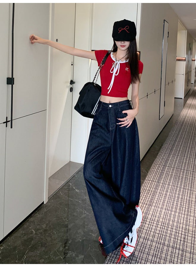 تانين بلو سكاي سيلك كاو ليسل بنطلون نسائي صيفي واسع نحت مستقيم شكل كمثرى جرعة بنطلون ساق واسع رفيع - Image 3