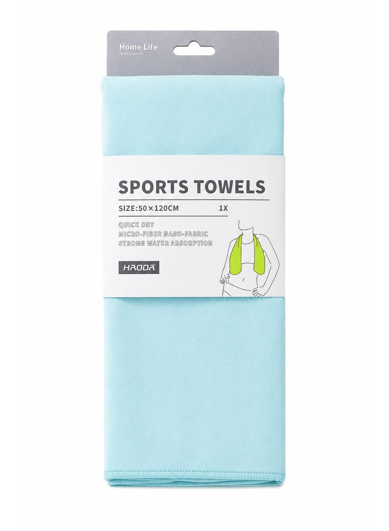 Quick Dry Microfiber Sports Towel 120 x 50 cm Lightweight Gym Towel With Strong Water Absorption Fast Drying Nano Fabric For Gym Travel Sports And Home (Light Blue) - Image 1