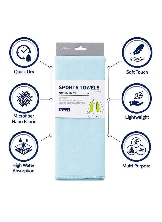 Quick Dry Microfiber Sports Towel 120 x 50 cm Lightweight Gym Towel With Strong Water Absorption Fast Drying Nano Fabric For Gym Travel Sports And Home (Light Blue) - Image 5