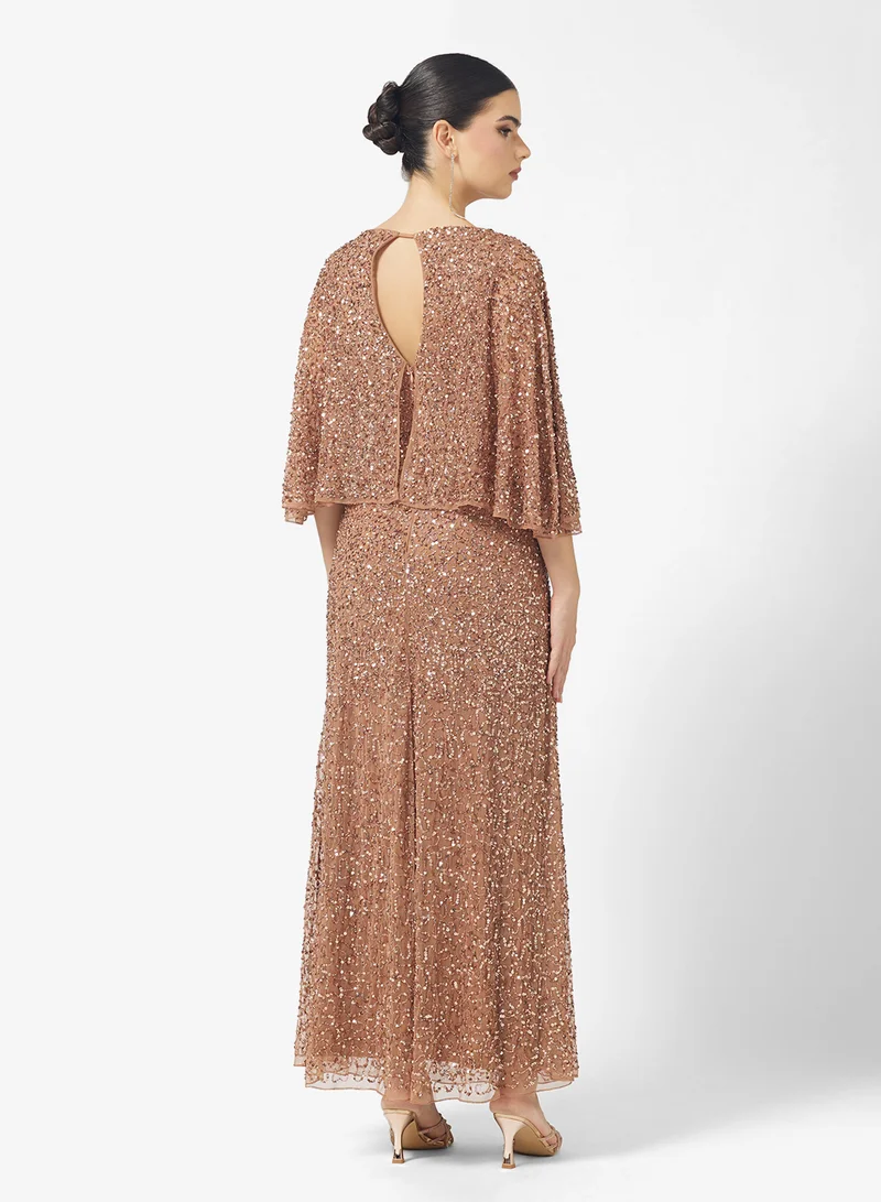 Amelia Rose Crew Neck Sequin Embellished Maxi Dress