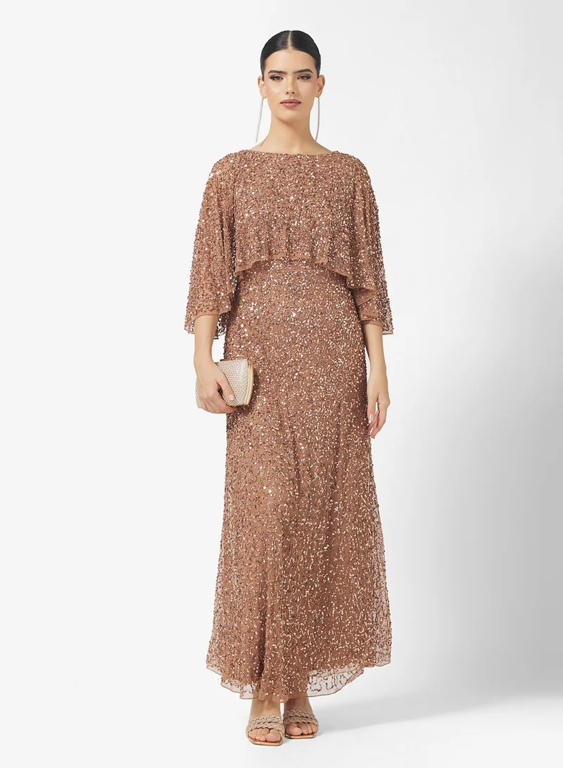 Amelia Rose Crew Neck Sequin Embellished Maxi Dress