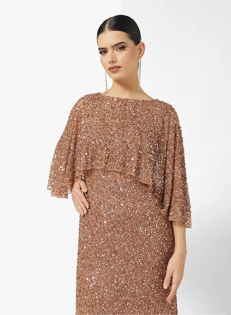 اميليا روز Crew Neck Sequin Embellished Maxi Dress