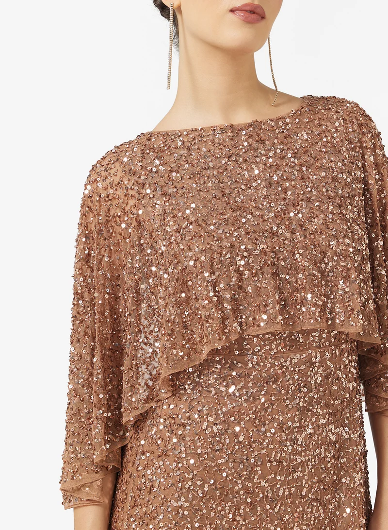 اميليا روز Crew Neck Sequin Embellished Maxi Dress