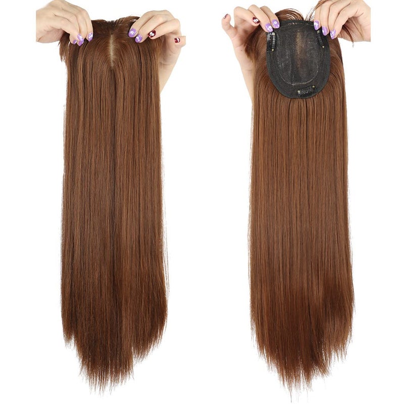 LesafeV 50cm Long Seamless Nature Look Clip in Hairpiece with SideFringe Extension Forehead Topper for Women with Thinning Hair Straight Light Brown