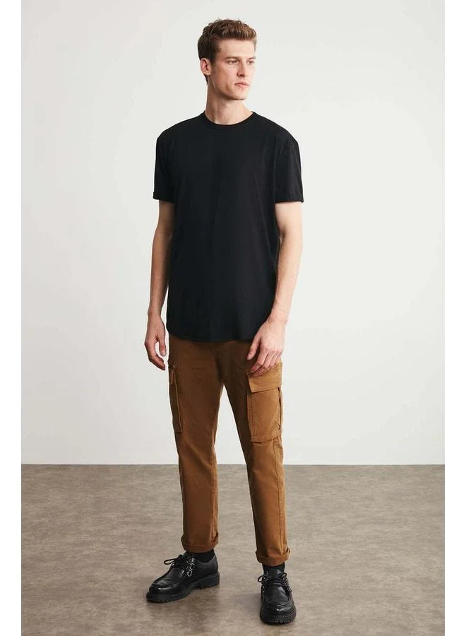 Grimelange Oscar Men's Comfort Fit Long Draped Fabric Black T-shirt.