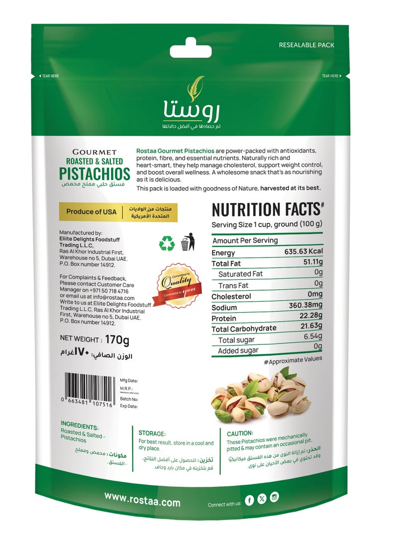 Rostaa Roasted & Salted Pistachios 170g – Gourmet Nut Snack, High Protein & Fiber - Image 2