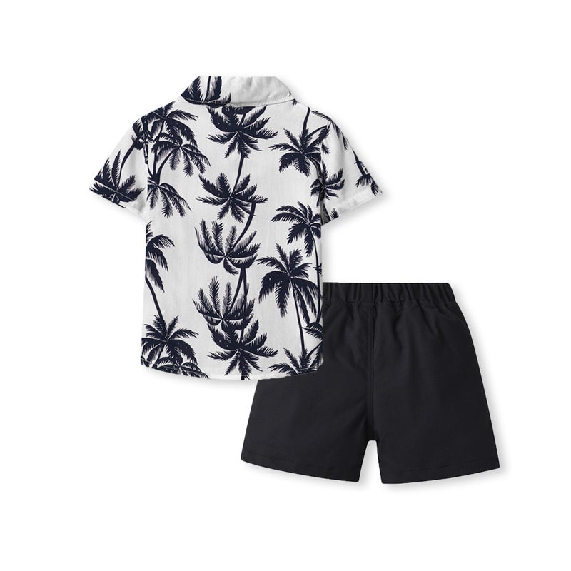 Summer Lapel Printed Short Sleeve Shirt Hawaii Holiday Boys New Casual Shorts Two-Piece - Image 5