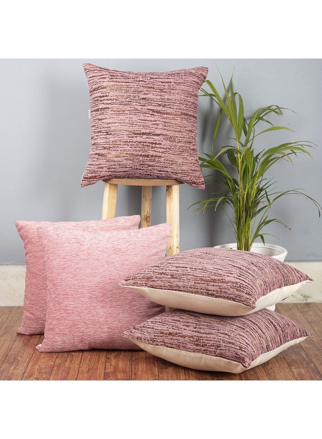 Cazimo Jacquard Decorative Abstract Design Soft Cushion Covers Hypo-Allergenic Washable Non-Fade Diwan Sofa Pillow Covers For Home Bed & Living Room Size - 16 X16 Inches, Color Baby Pink, Set of 5 Pcs - Image 1