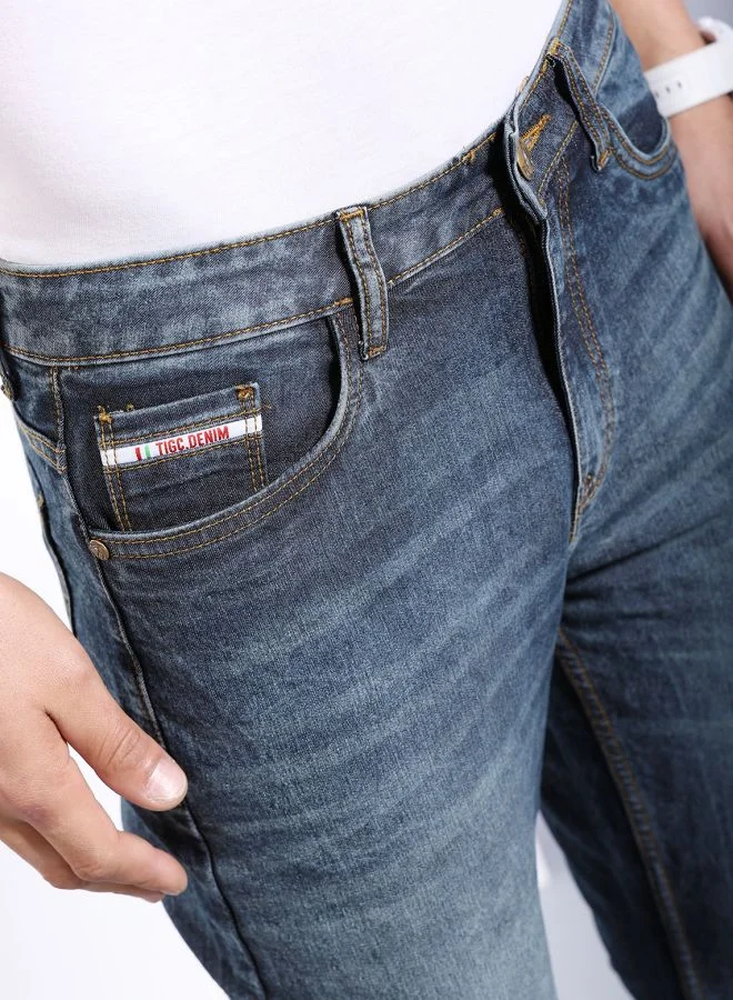 The Indian Garage Co Men Slim Fit Solid Mid-Rise Stretchable Jeans