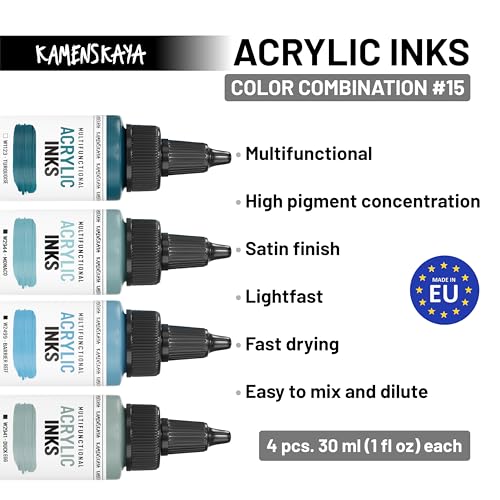 Kamenskaya Acrylic Inks for Artists - Acrylic Ink Set, Color Combination #15-4 pcs. 1 Fl Oz (30 ml) Each - Image 3