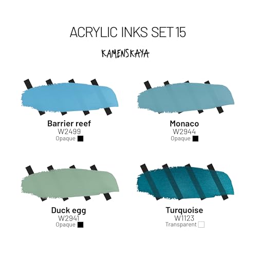 Kamenskaya Acrylic Inks for Artists - Acrylic Ink Set, Color Combination #15-4 pcs. 1 Fl Oz (30 ml) Each - Image 2