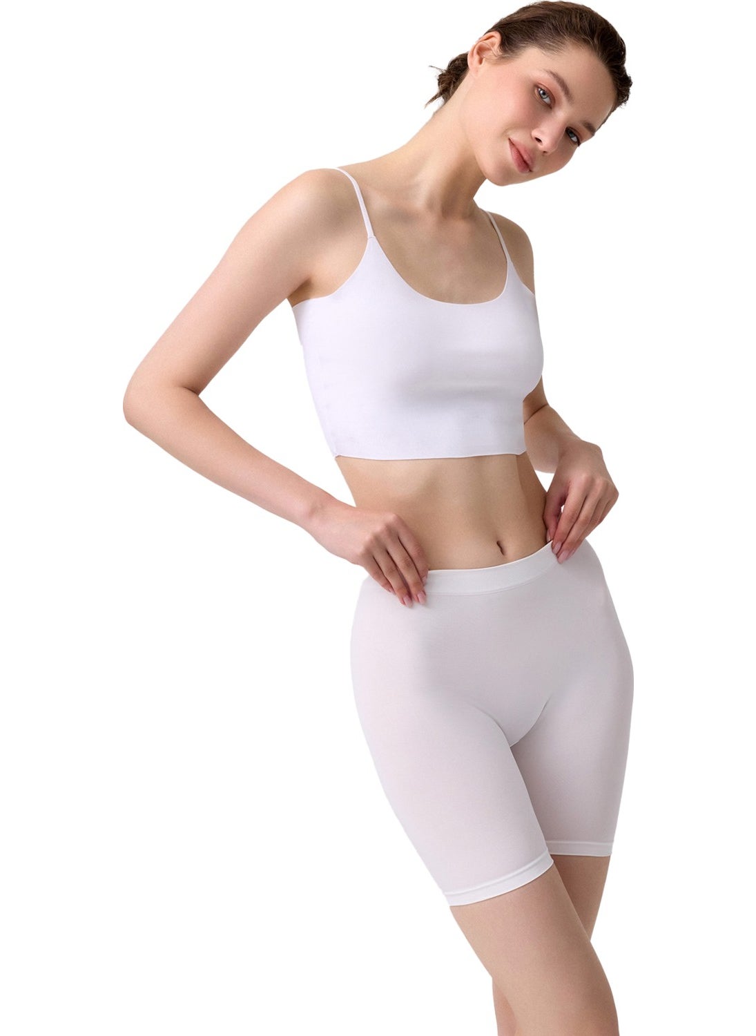 COTTONHILL شورت نسائي أبيض مريح للغاية بدون seams عالي الخصر طويل الساق  - Image 1