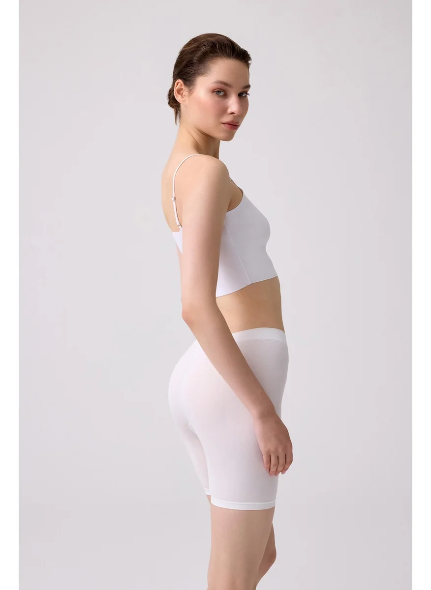 كوتن هيل Women's White Ultra-Comfortable Seamless High Waist Long Leg Boxer