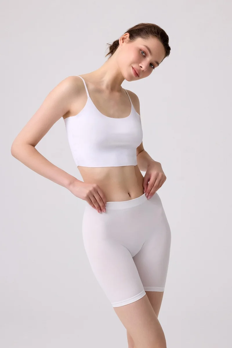 COTTONHILL Women's White Ultra-Comfortable Seamless High Waist Long Leg Boxer