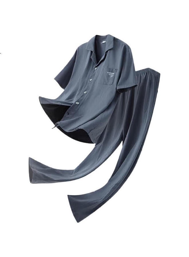 Your Sun Yiershuang [100% Pure Cotton] Men'S Loungewear Set, Suitable For Outdoor Wear, Turn-Down Collar, Short-Sleeve Top And Long Pants, Men'S Pajamas - Image 1