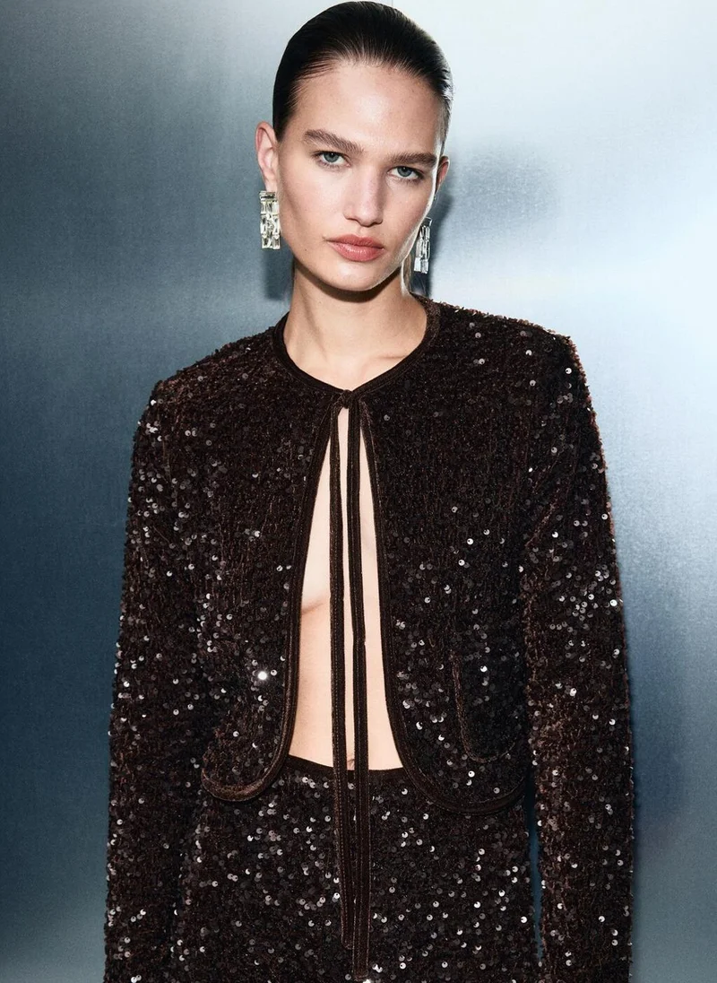 مانجو Velvet jacket with sequins and bow