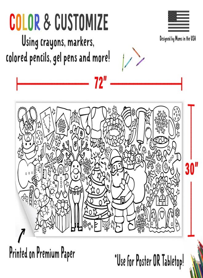 Tiny Expressions Christmas Coloring Tablecloth | Rolled, No Creases 30" x 72" Giant Coloring Poster to Color On | Christmas Holiday Activity - Image 3