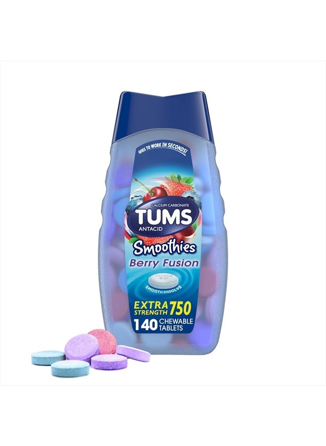 TUMS Antacid Smoothies Berry Fusion Extra Strength 750, Smooth Dissolve - 140 Chewable Tablets  - Image 1