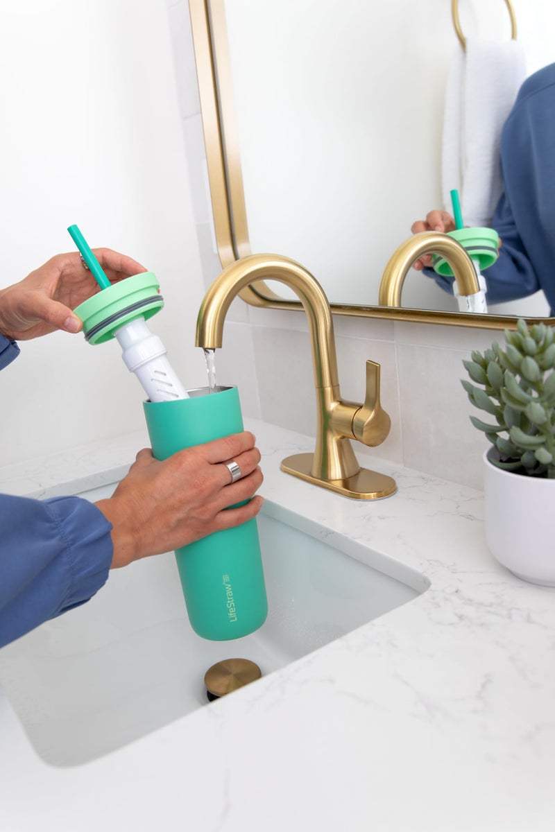 LifeStraw Go Series Tumbler - Double Wall Insulated Stainless Steel Water Filter  Cactus Green  Designed for Everyday Use  Removes Bacteria  Parasites  Microplastics  and Improves Taste - Image 3