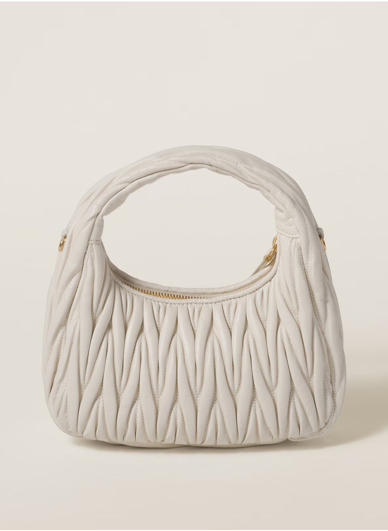 Miu Miu MIU Wander Matelassé Nappa Leather Hobo Bag, Women's Tote Bag, Womens Cross-Body Bag, Women's Hand Bag, Women's Shoulder Bag, Women's Travel Bag, White  - Image 3