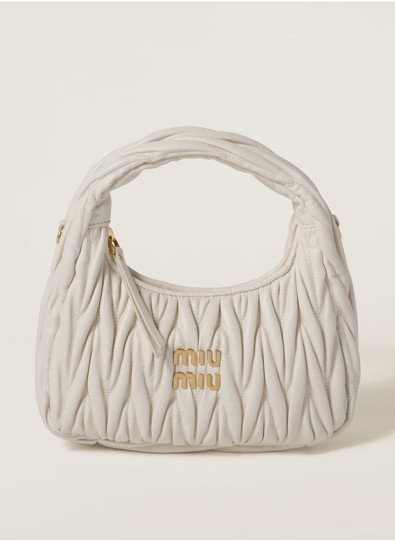 Miu Miu MIU Wander Matelassé Nappa Leather Hobo Bag, Women's Tote Bag, Womens Cross-Body Bag, Women's Hand Bag, Women's Shoulder Bag, Women's Travel Bag, White  - Image 1