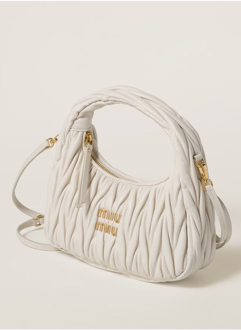 Miu Miu MIU Wander Matelassé Nappa Leather Hobo Bag, Women's Tote Bag, Womens Cross-Body Bag, Women's Hand Bag, Women's Shoulder Bag, Women's Travel Bag, White  - Image 2