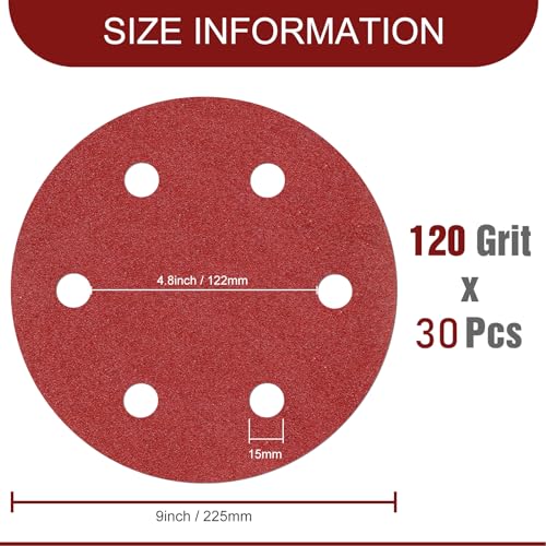 Awutzut 9 Inch Sanding Disc 120 Grit Hook and Loop Sandpaper for 6 Holes Drywall Sander Remove Popcorn Ceiling Sheetrock (30 PCS) - Image 2