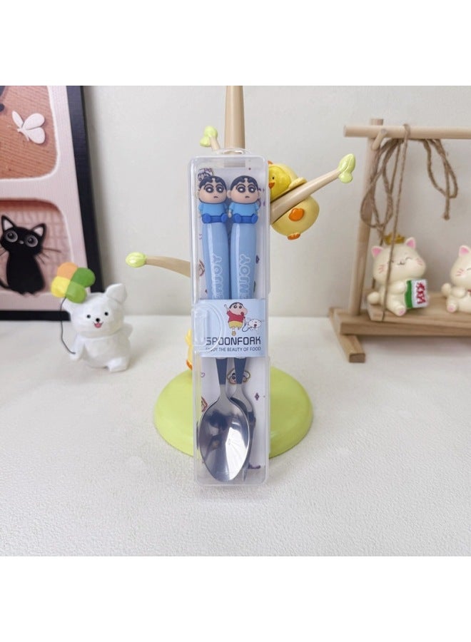 New Crayon Shin-chan Fork And Spoon Two-piece Set Cartoon Children's Fork And Spoon Tableware Portable Lunch Set For Outings