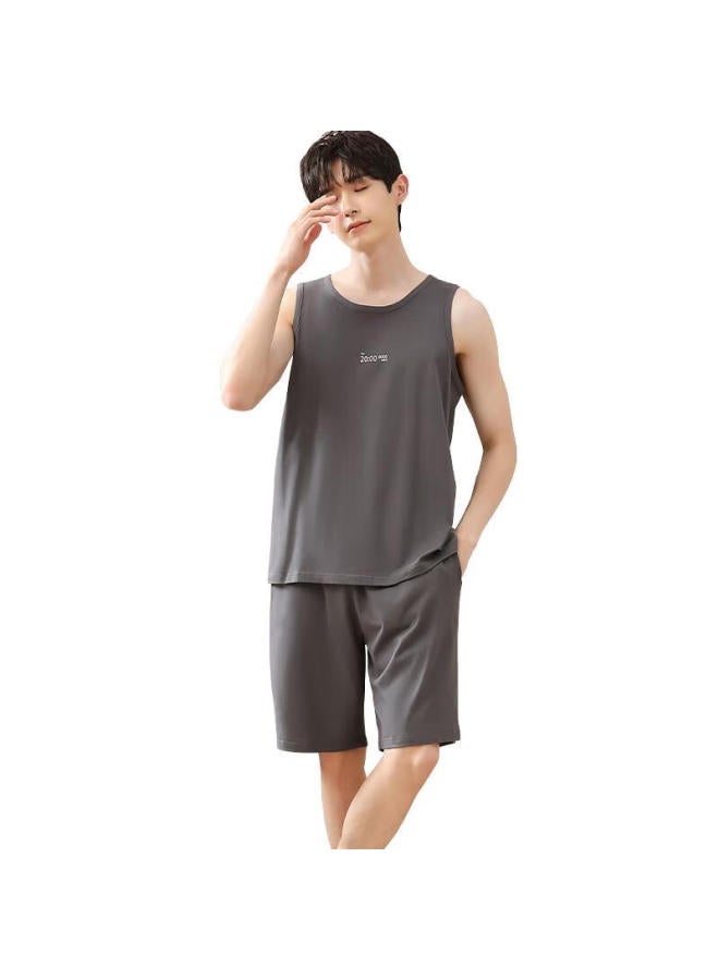Your Sun Cool And Comfortable 100% Cotton Men's Summer Sleeveless Vest And Shorts Pajamas Set Loose-fit Home Wear For Men - Image 2