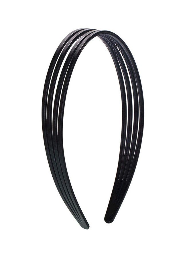 سوبيربليس طقم من قطعتين من ربطات الشعر النسائية السوداء اللامعة ذات الحواف العريضة، مصنوعة من البلاستيك المجوف المخطط الصلب (أسود - أربعة صفوف) - Image 3