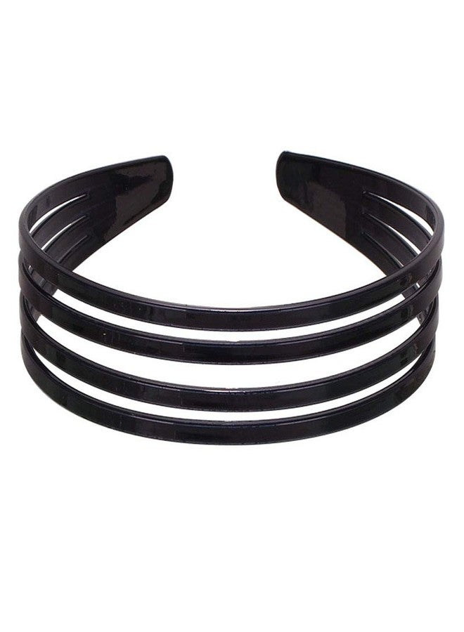 سوبيربليس طقم من قطعتين من ربطات الشعر النسائية السوداء اللامعة ذات الحواف العريضة، مصنوعة من البلاستيك المجوف المخطط الصلب (أسود - أربعة صفوف) - Image 4