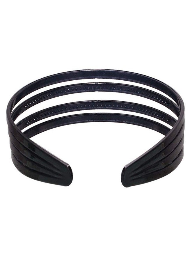 سوبيربليس طقم من قطعتين من ربطات الشعر النسائية السوداء اللامعة ذات الحواف العريضة، مصنوعة من البلاستيك المجوف المخطط الصلب (أسود - أربعة صفوف) - Image 5