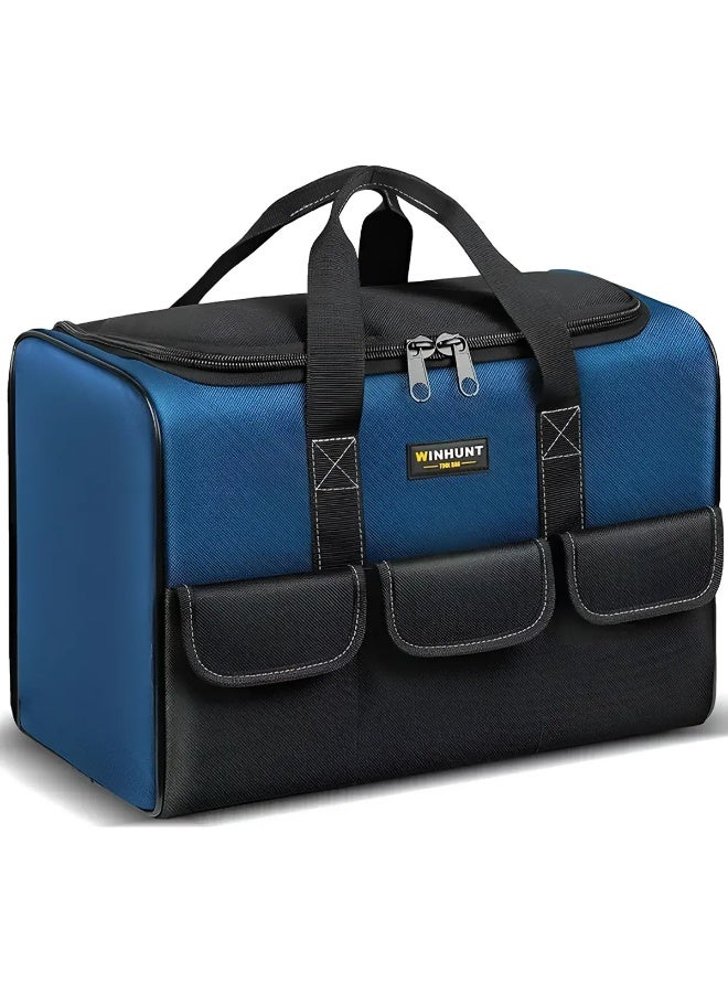 20 Inch Large Capacity Tool Bag for Electrician, Waterproof Heavy Duty Storage Pouch with Multi Pockets, 30% More Capacity, 1680D Oxford Cloth Tool Organizer, Blue - Image 1