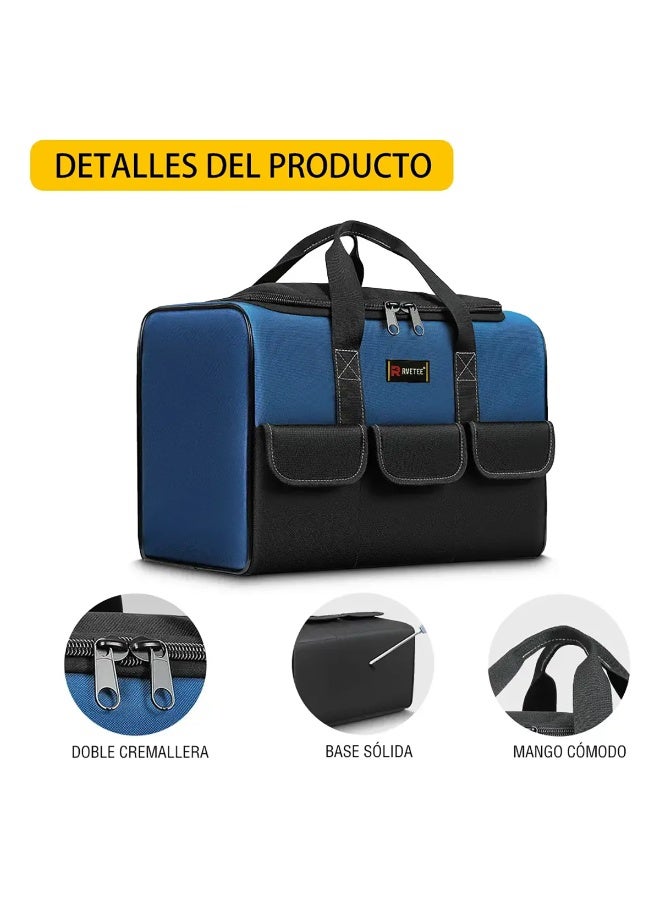 20 Inch Large Capacity Tool Bag for Electrician, Waterproof Heavy Duty Storage Pouch with Multi Pockets, 30% More Capacity, 1680D Oxford Cloth Tool Organizer, Blue - Image 3