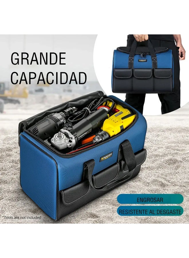 20 Inch Large Capacity Tool Bag for Electrician, Waterproof Heavy Duty Storage Pouch with Multi Pockets, 30% More Capacity, 1680D Oxford Cloth Tool Organizer, Blue - Image 4