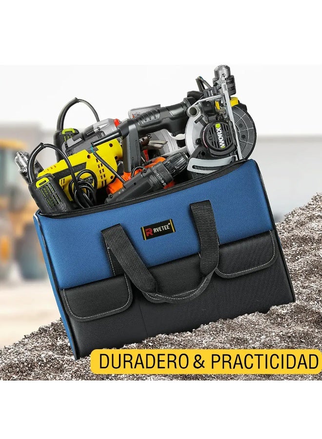 20 Inch Large Capacity Tool Bag for Electrician, Waterproof Heavy Duty Storage Pouch with Multi Pockets, 30% More Capacity, 1680D Oxford Cloth Tool Organizer, Blue - Image 5