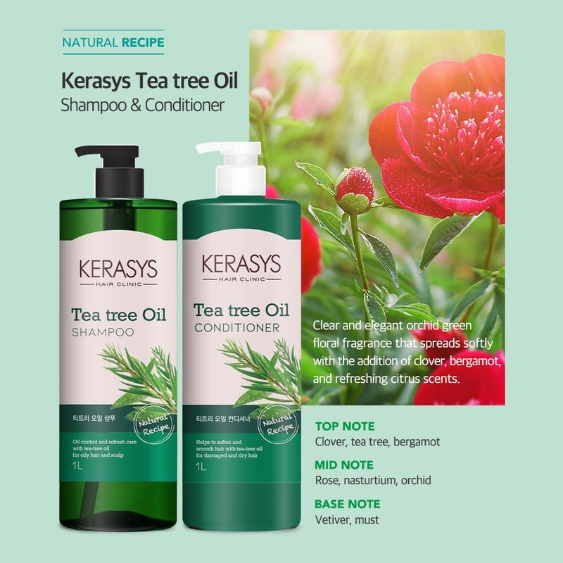 Kerasys Hair Clinic Tea Tree Oil 33.8 fl oz / 1L (Shampoo + Conditioner Set) - Image 5