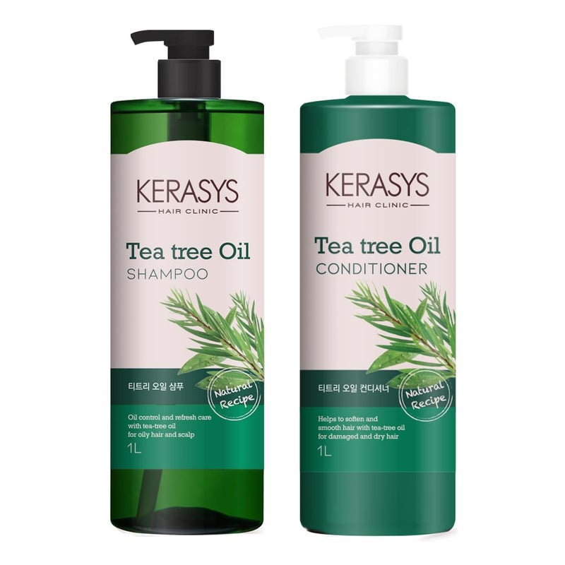 Kerasys Hair Clinic Tea Tree Oil 33.8 fl oz / 1L (Shampoo + Conditioner Set) - Image 1