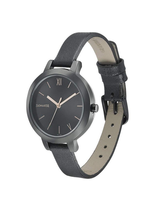 سوناتا ساعة سوناتا كوارتز أنالوج بمينا سوداء وحزام جلدي للنساء - NS8141NL02 - Image 2