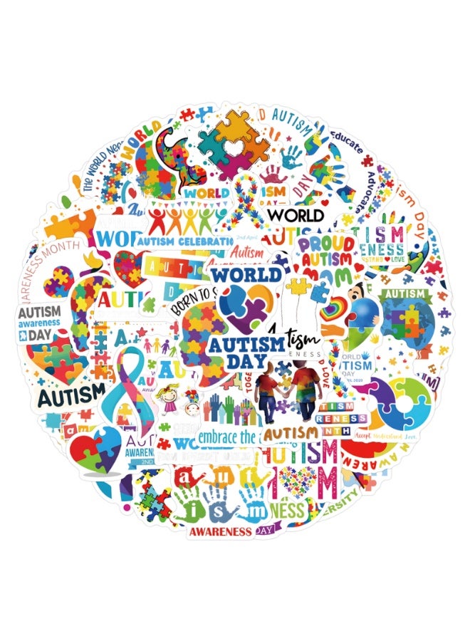 NIBEMINENT 55 Pcs World Autism Day Deco Kit Waterproof Stickers, High Definition Printing Bright Colors, Suitable for Laptop Skateboard Luggage Water Bottle Guitar DIY - Image 1