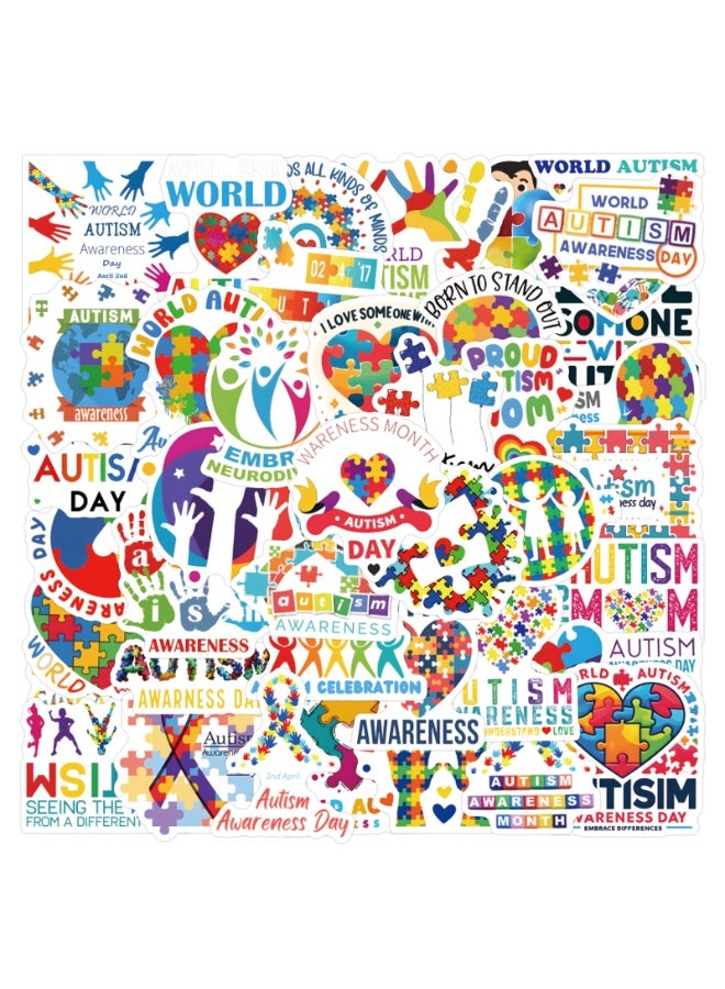 NIBEMINENT 55 Pcs World Autism Day Deco Kit Waterproof Stickers, High Definition Printing Bright Colors, Suitable for Laptop Skateboard Luggage Water Bottle Guitar DIY - Image 2